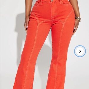 Fashion Nova Coral-Orange Flare Jeans